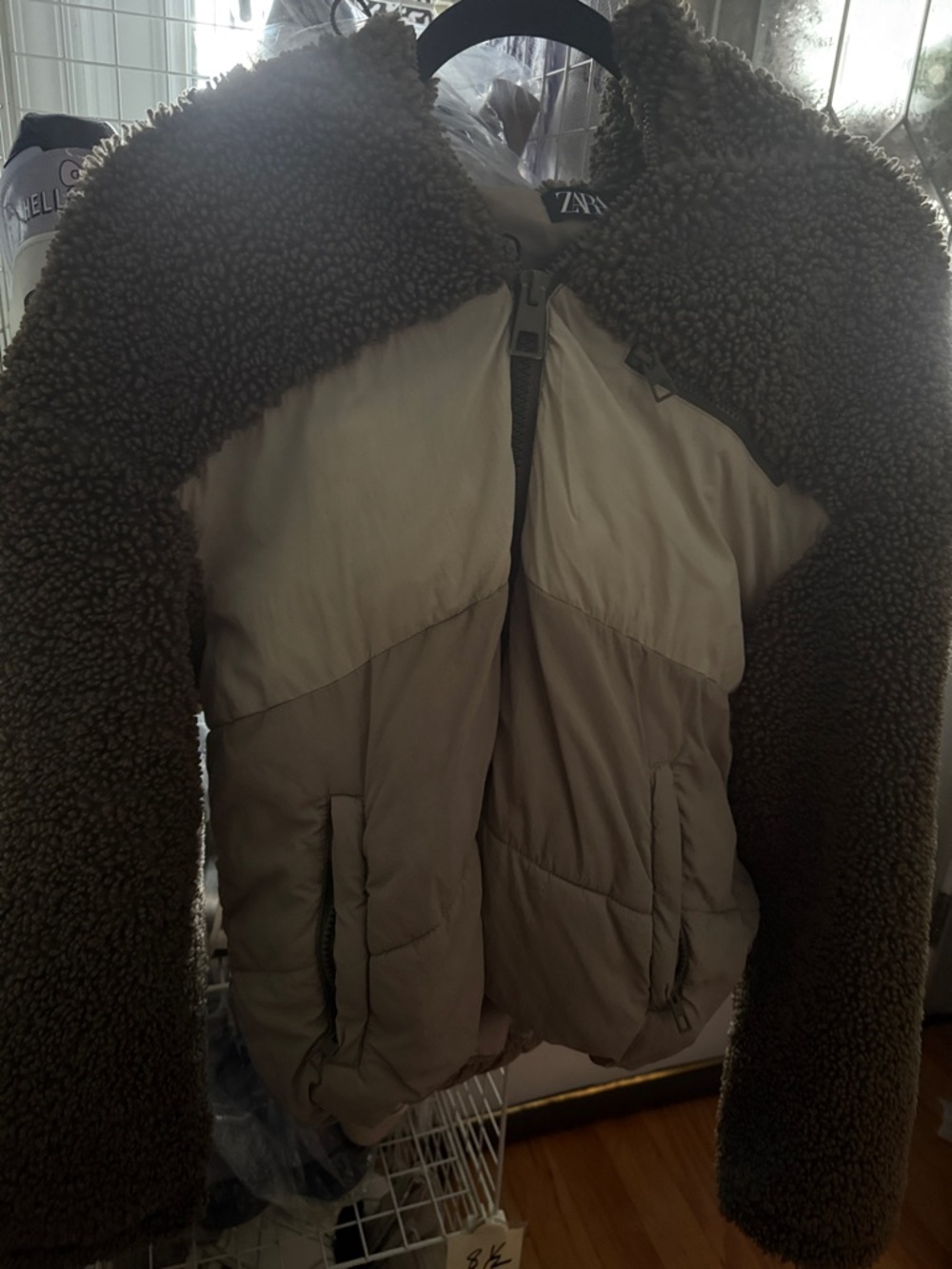 Zara Olive Green Teddy Sherpa Colorblock Jacket Cream & Tan Panels Bella swan